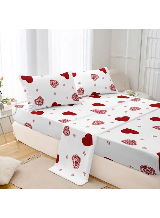 Red Polka Dot Full Size Microfiber Bed Sheet Set 4 Piece Breathable All Season - Image 4